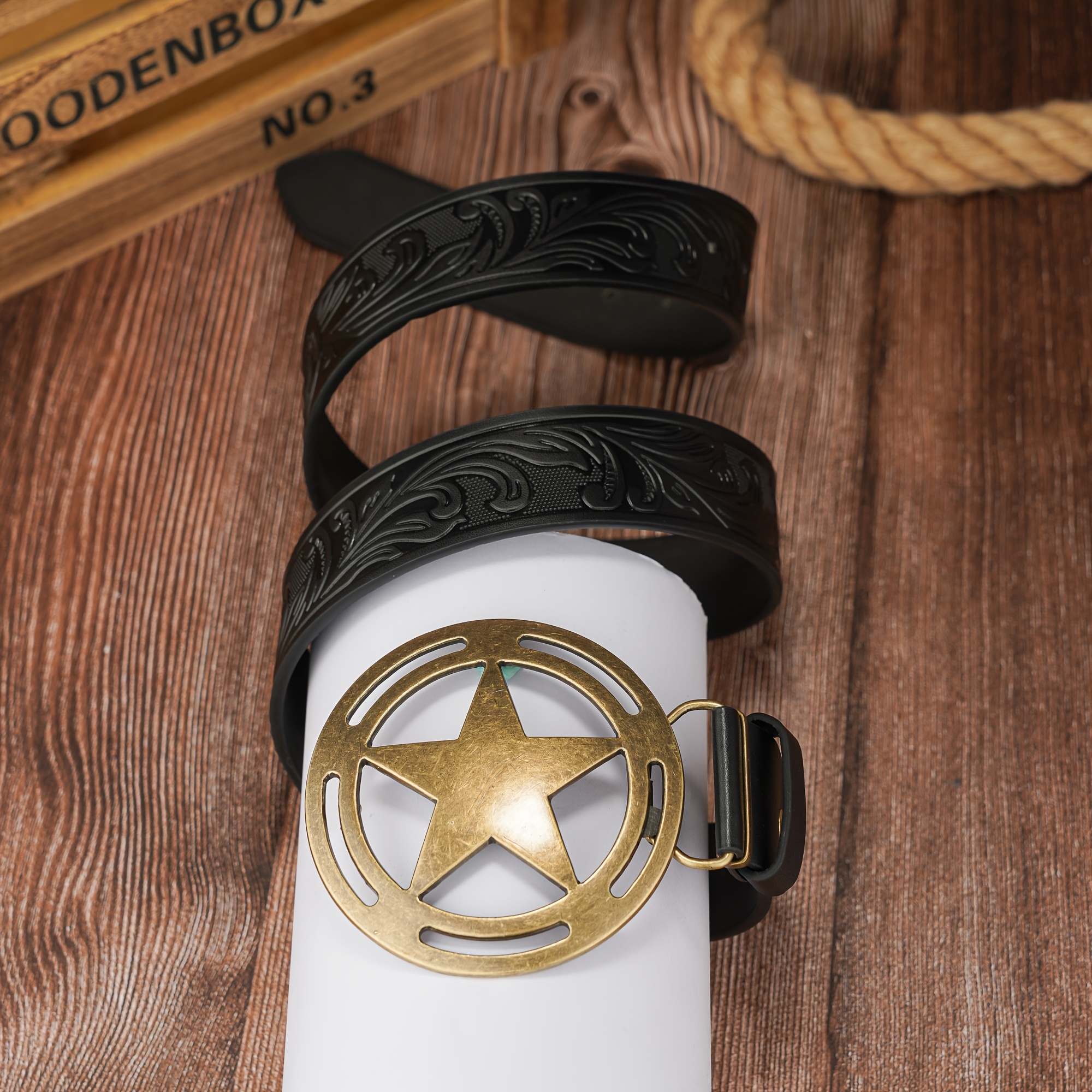 Magic Retro Phoenix Tail Pattern PU Embossed Belt